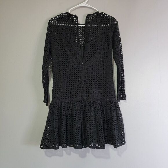 ASOS Womens Black Lace Drop Waist Long Sleeve Lined Shift Dress‎ Size 2 - Picture 2 of 10